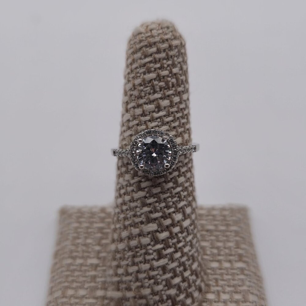 Size 6.25 Sterling Silver Halo Style Cubic Zirconia Ring A2104
